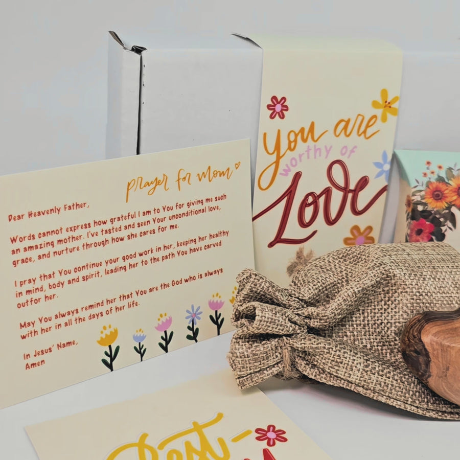 Worthy of Love Gift Box: A Mother's Day Special - Wooden heart from Holy Land gift set